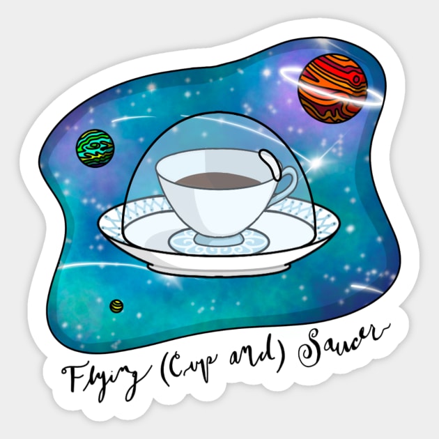 Flying (Cup And) Saucer Sticker by thecurlyredhead